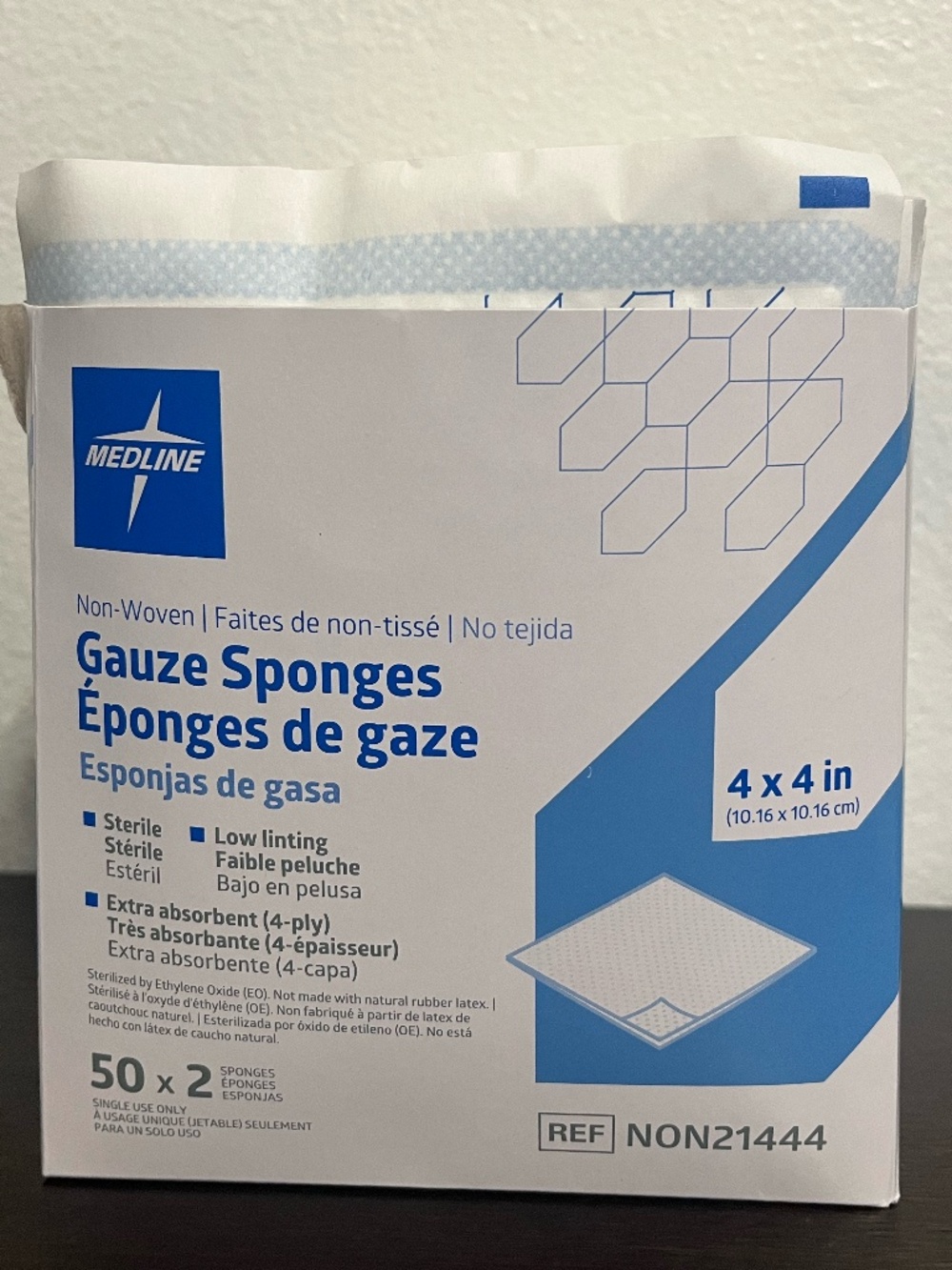 Medline Woven Gauze Sponges 4x4 IN (Individually Wrapped) 2 Sponges Per Pack
